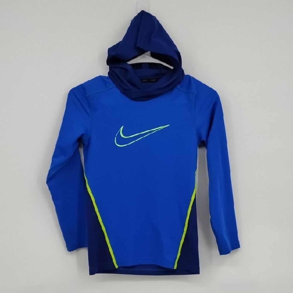 Nike Kids Blue and Yellow Dri-fit Long Sleeve Lightweight Hoodie Small